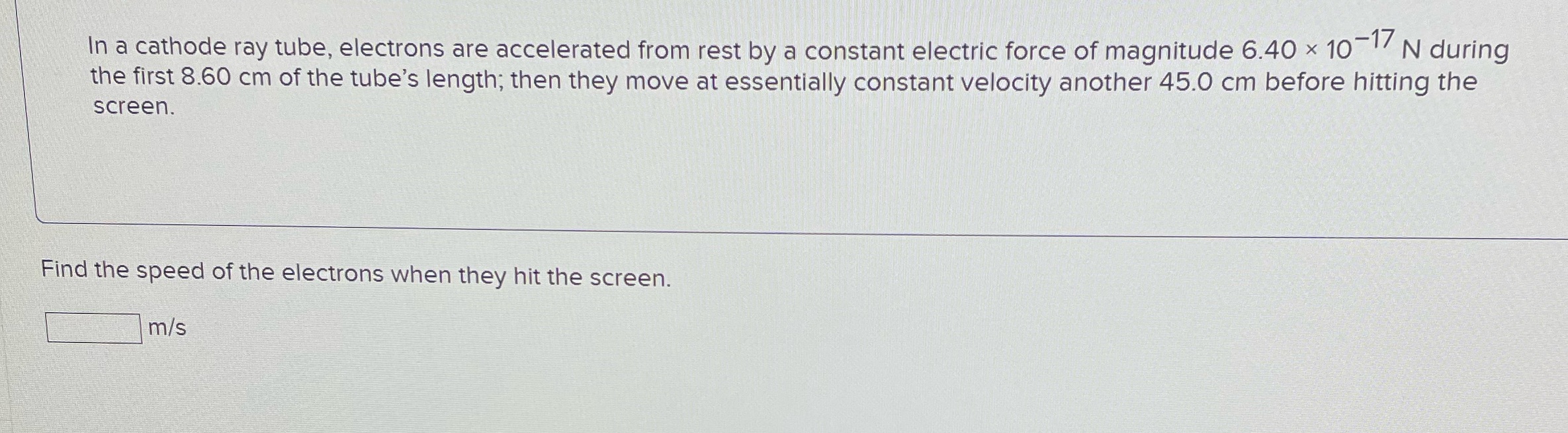 Help solving please In a cathode ray tube, electrons are accelerated from