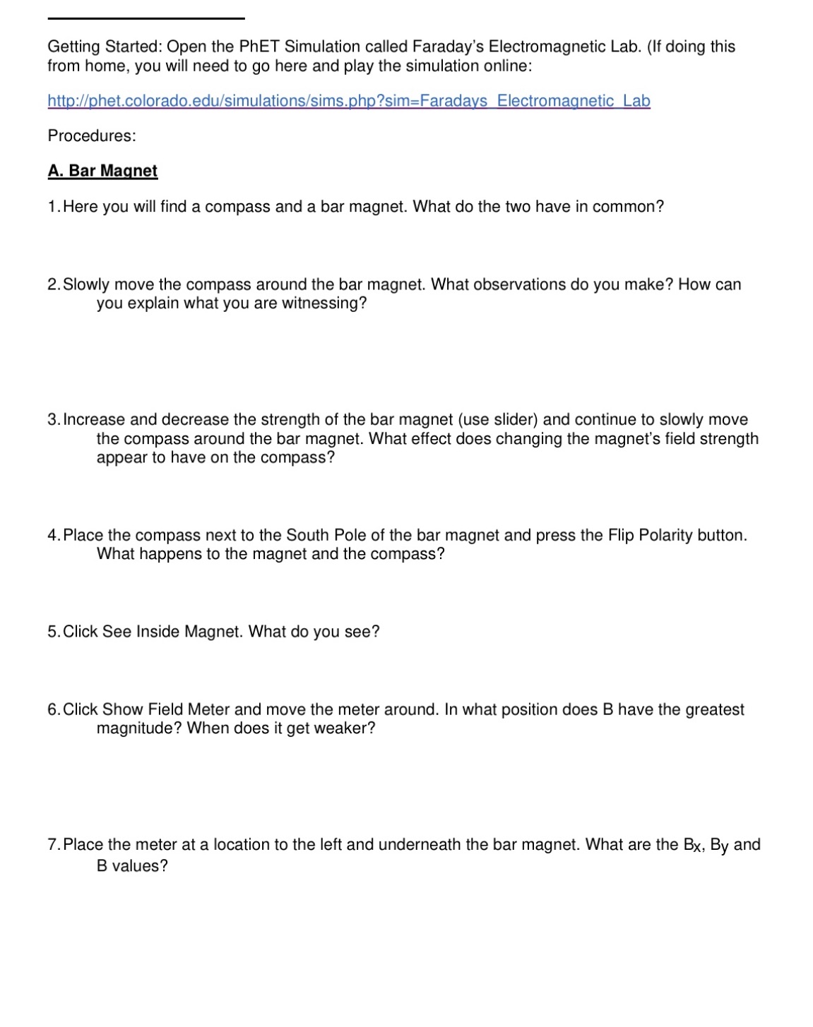  Getting Started: Open the PhET Simulation called Faraday's Electromagnetic Lab. (If