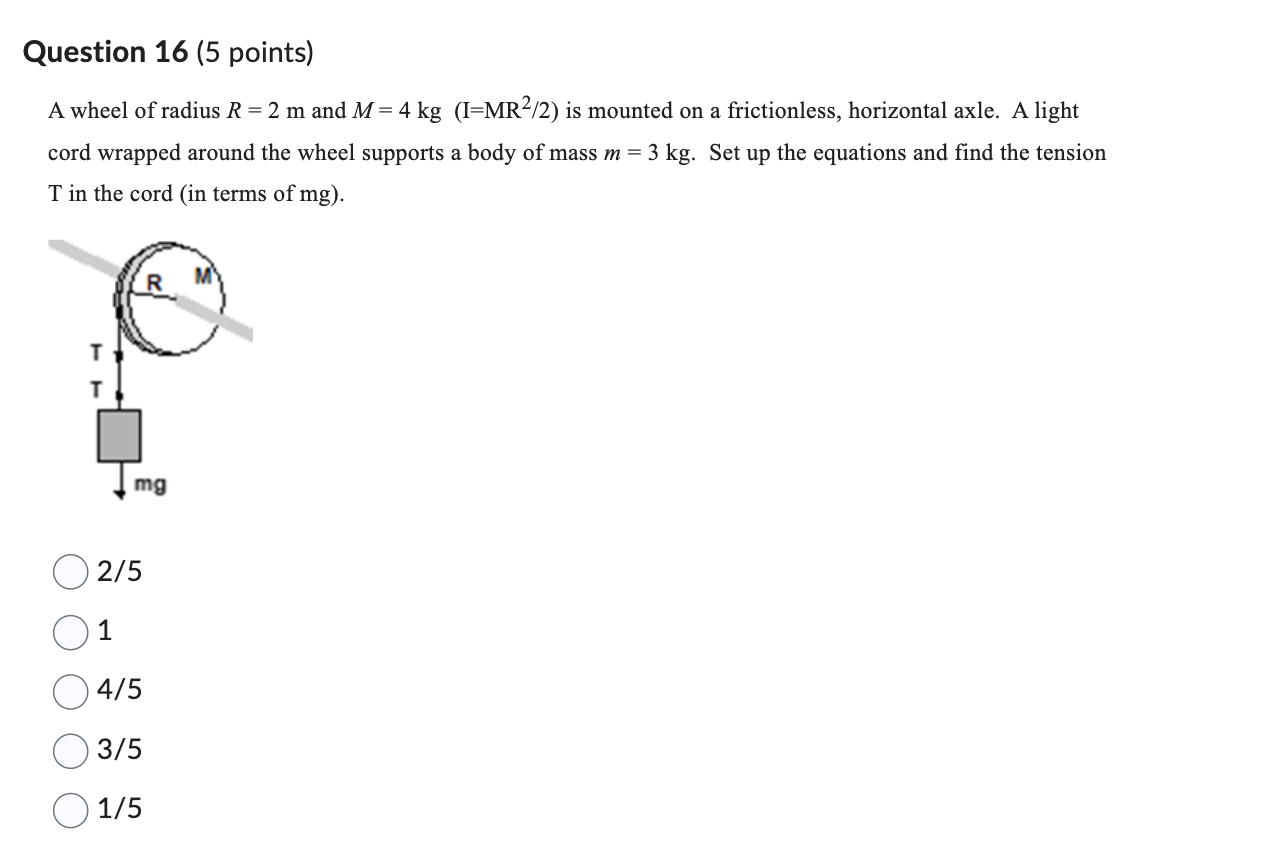 1n and M = 4 kg (I=MR2;'2) is mounted on a frictionless,