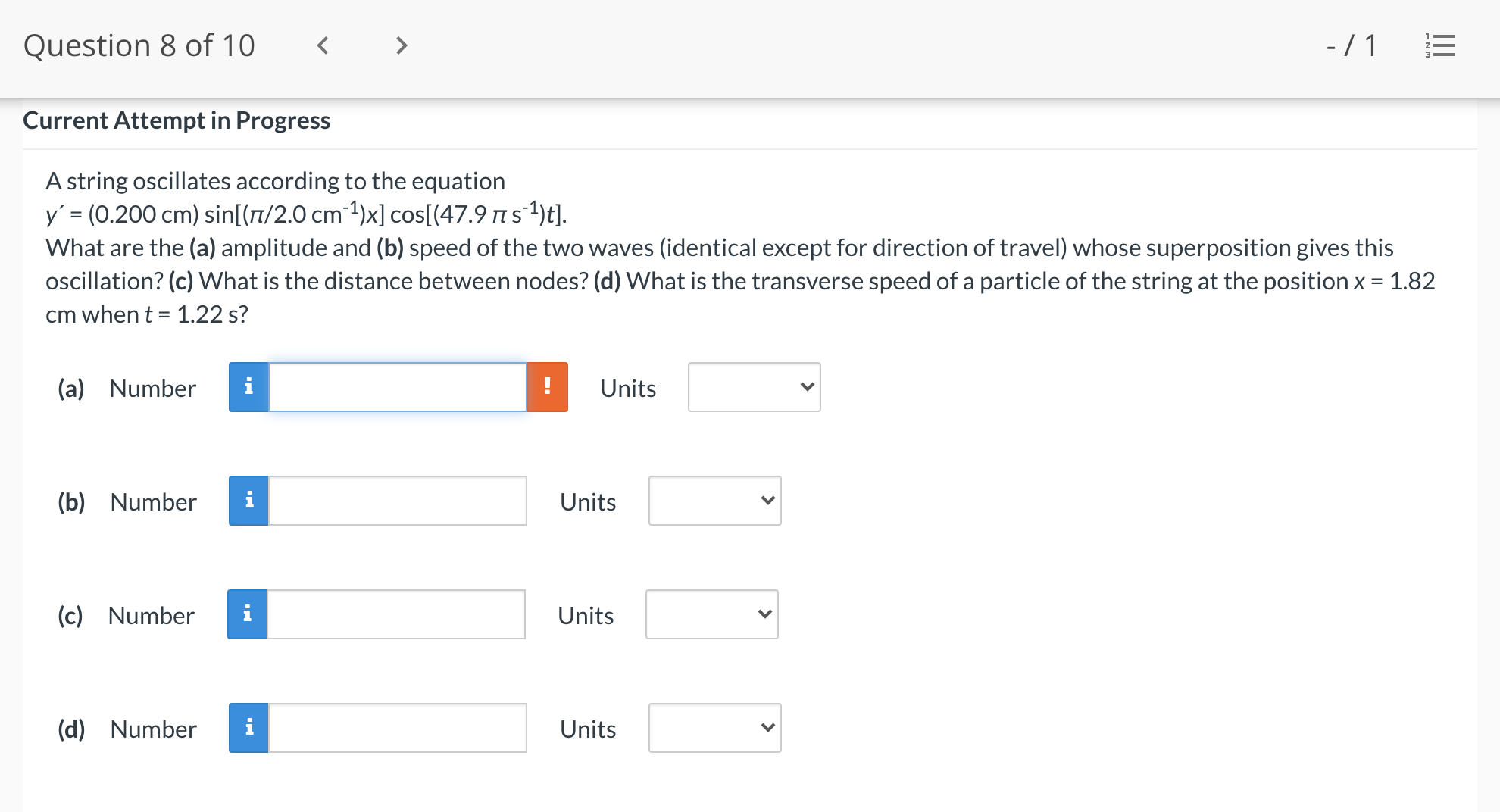  Question 8 0110 _/1 :: Current Attempt in Progress A string