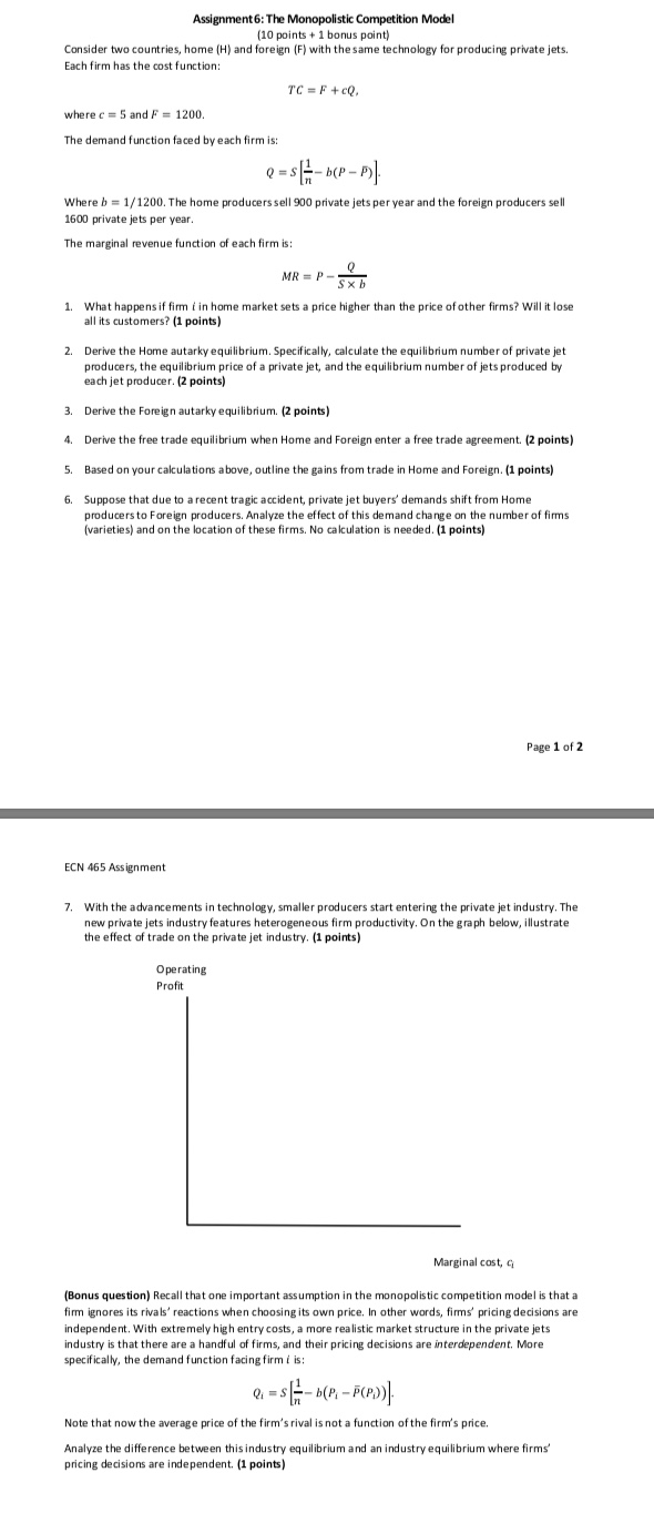  Assignment 6: The Monopolistic Competition Model (10 points + 1 bonus