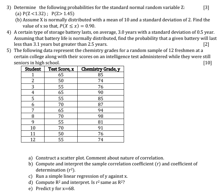 3] Determine the following probabilities for the standard normal random variable