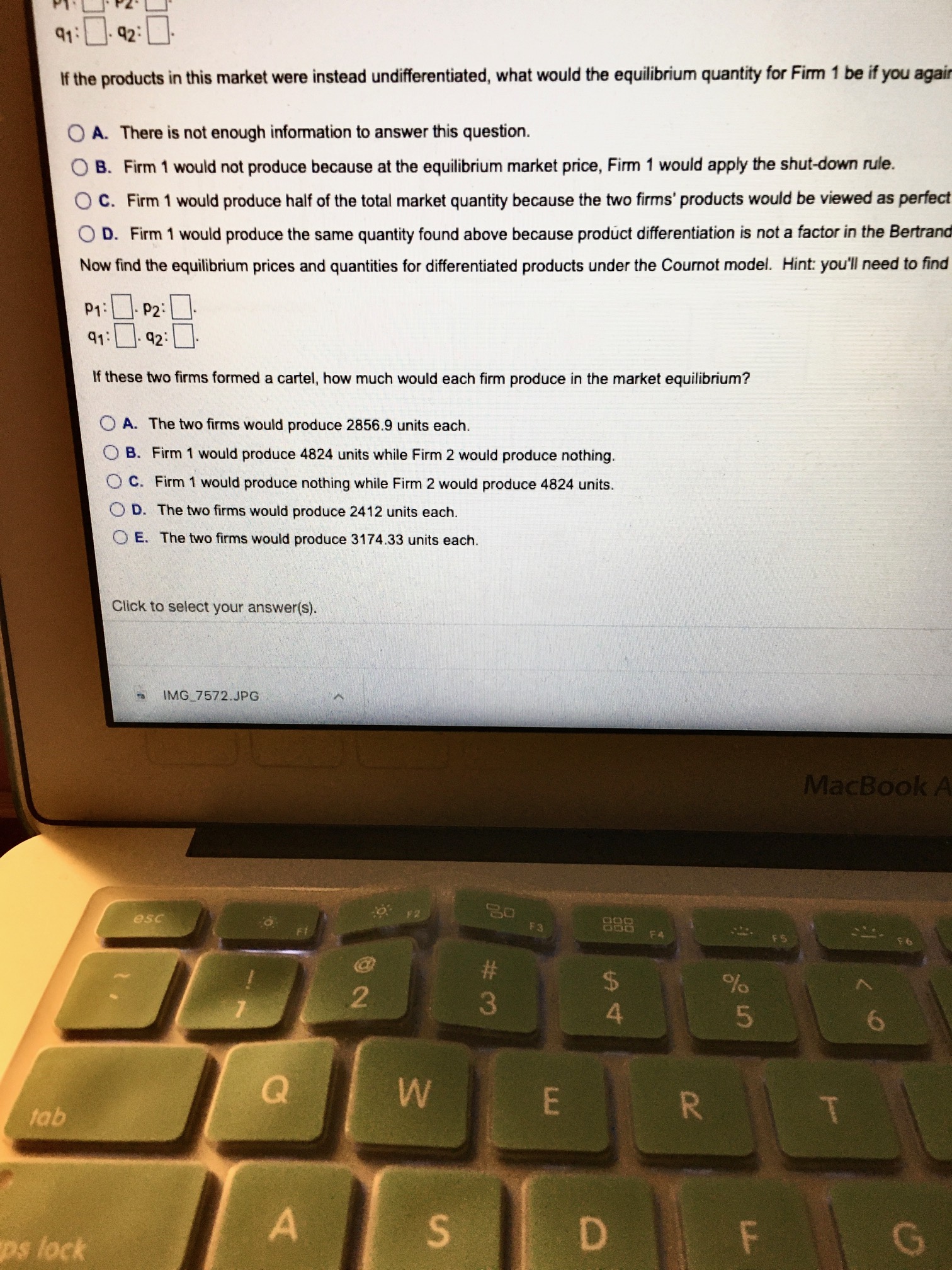places but do not round intermediate values. Consider a duopolistic market with