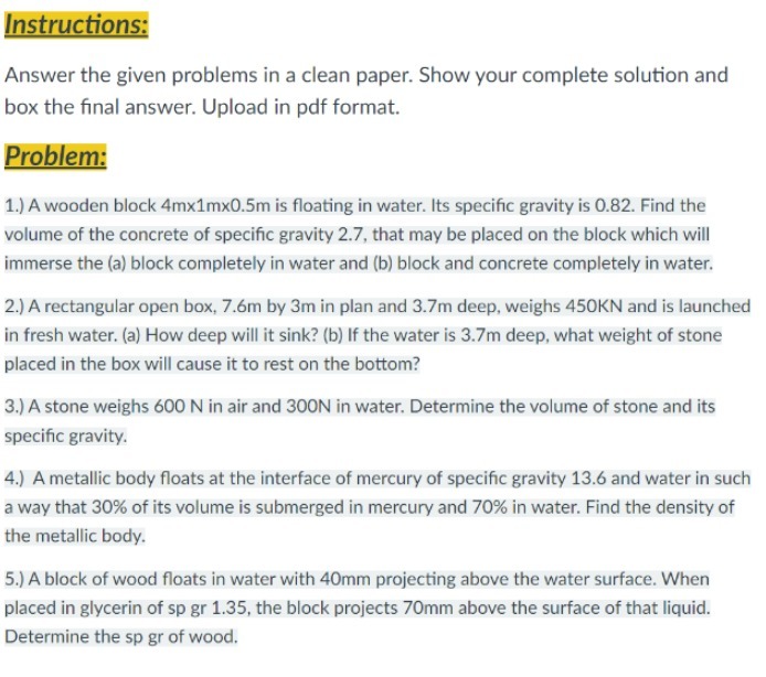  Instructions: Answer the given problems in a clean paper. Show your