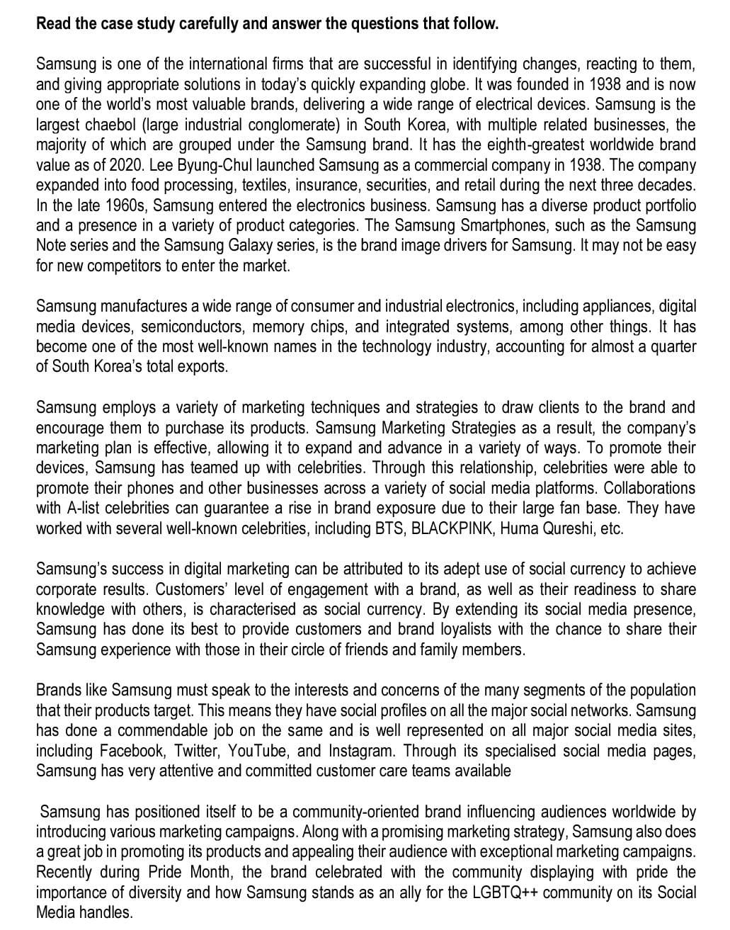 Read the case study carefully and answer the questions that follow.