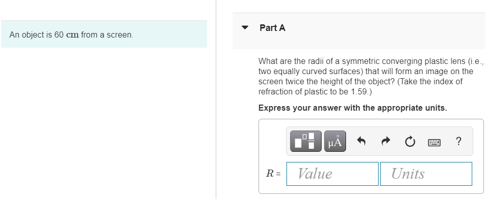 . . V ParlA An object Is 60 cm from a