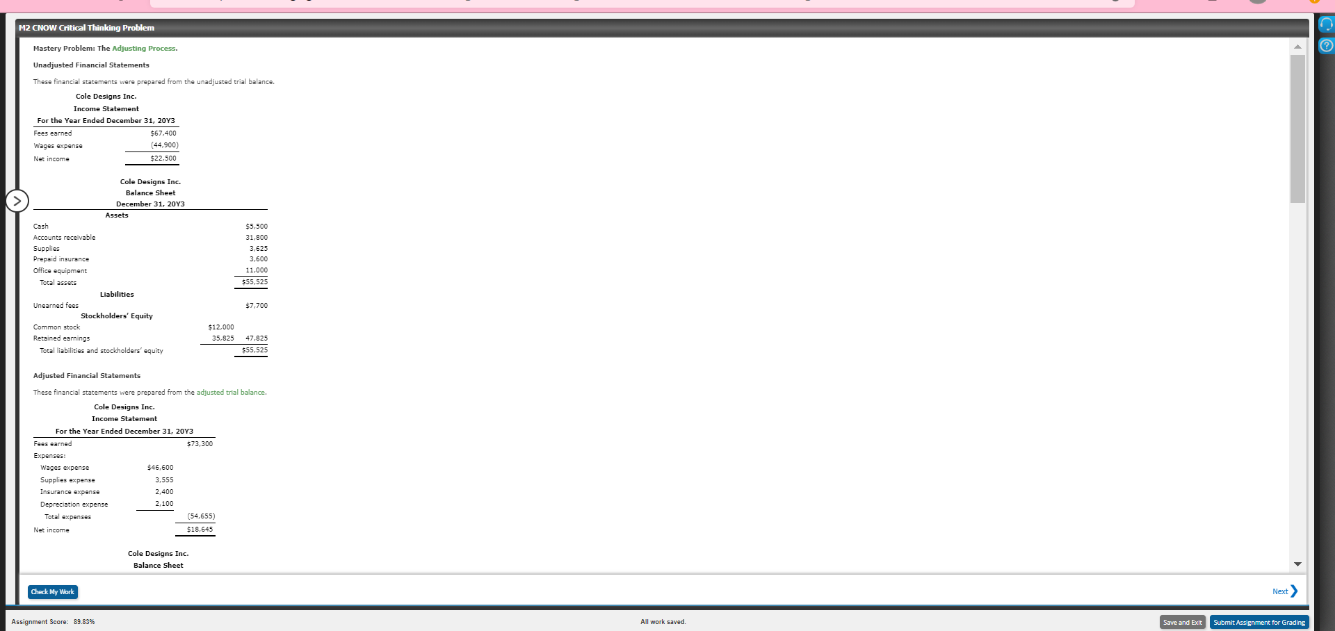  12 CNOW Critical Thinking Problem Mastery Problem: The Adjusting Process. Unadjusted