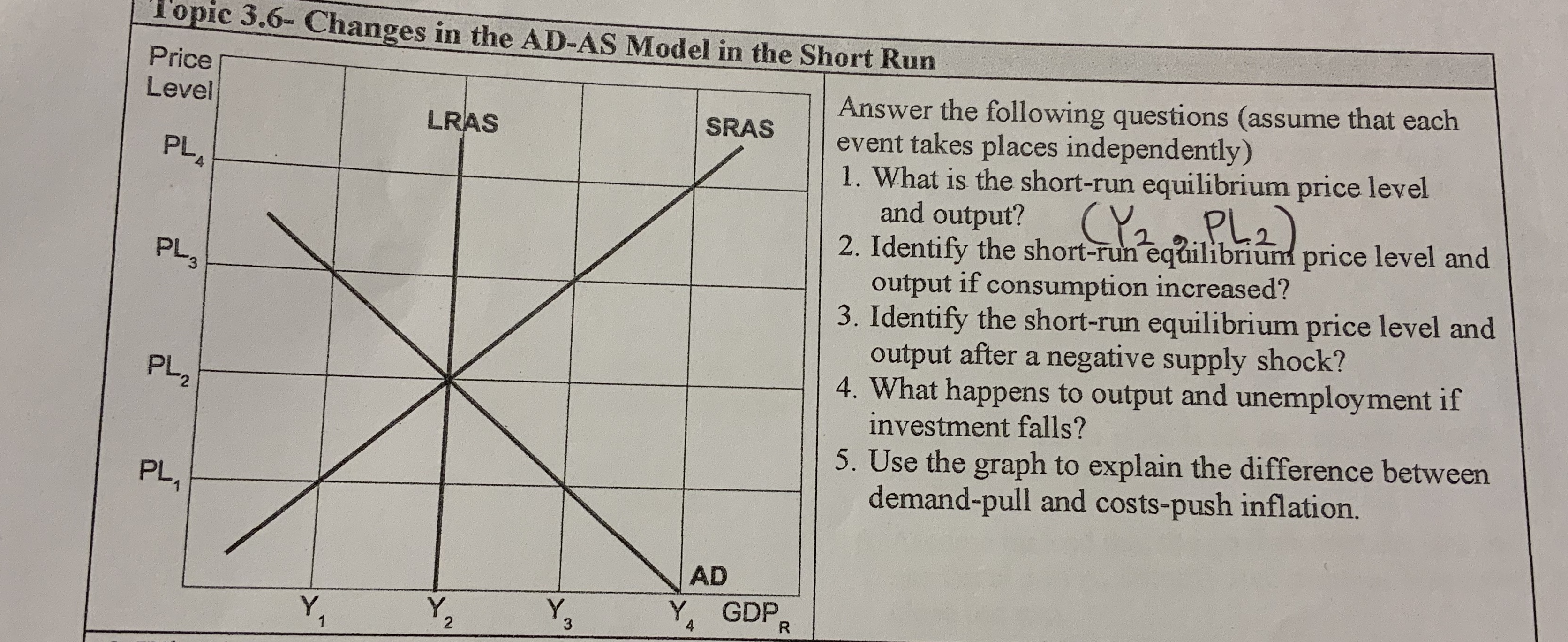 Help me answering these Changes in the AD-AS Model in the Short
