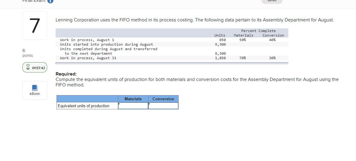  Lenning Corporation uses the FIFO method in its process costing. The