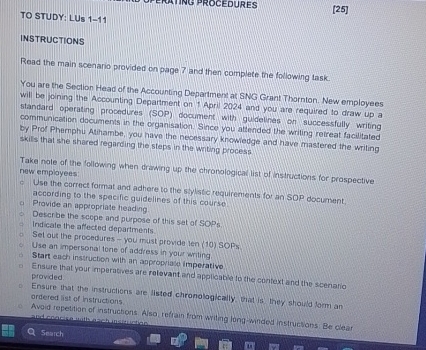  TO STUDY: LUs 1-11 [25] INSTRUCTIONS Road the main scenario provided