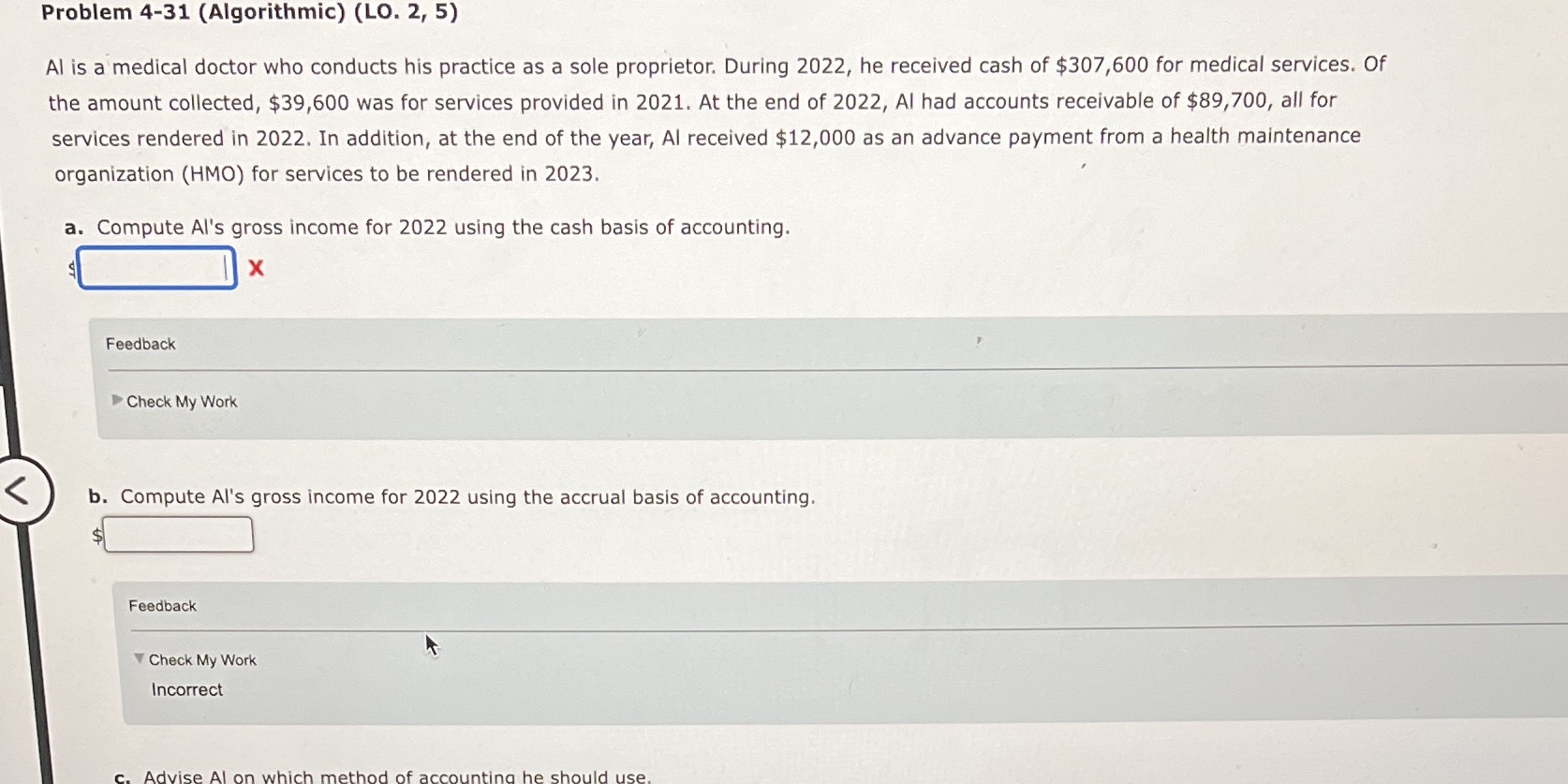 Problem 4-31 (Algorithmic) (LO. 2, 5) Al is a medical doctor