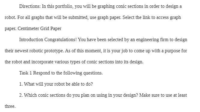 Directions: In this portfolio, you will be graphing conic sections in