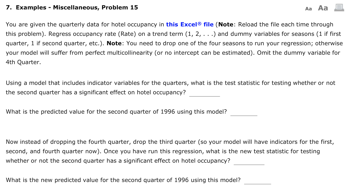 Homework #28: Time Series Forecasting 7. Examples - Miscellaneous, Problem 15 Aa