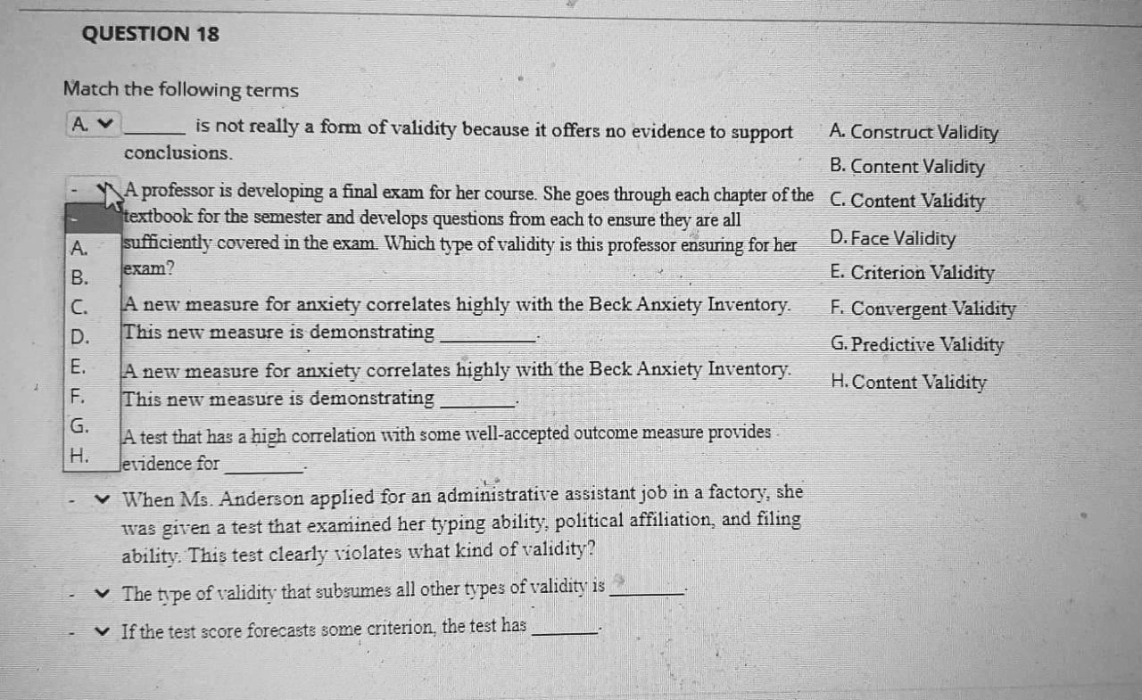 please send correct answers so i can do helpful QUESTION 18 Match