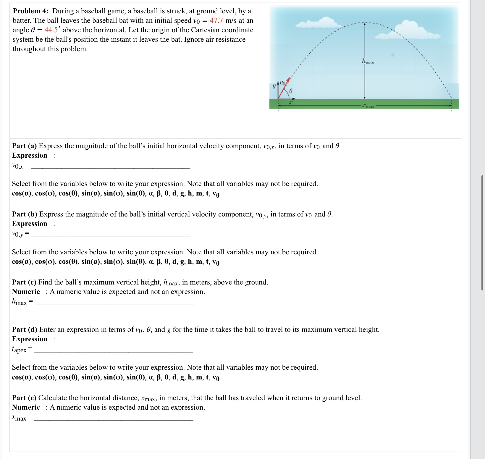 Problem 4: During a baseball game, a baseball is struck, at
