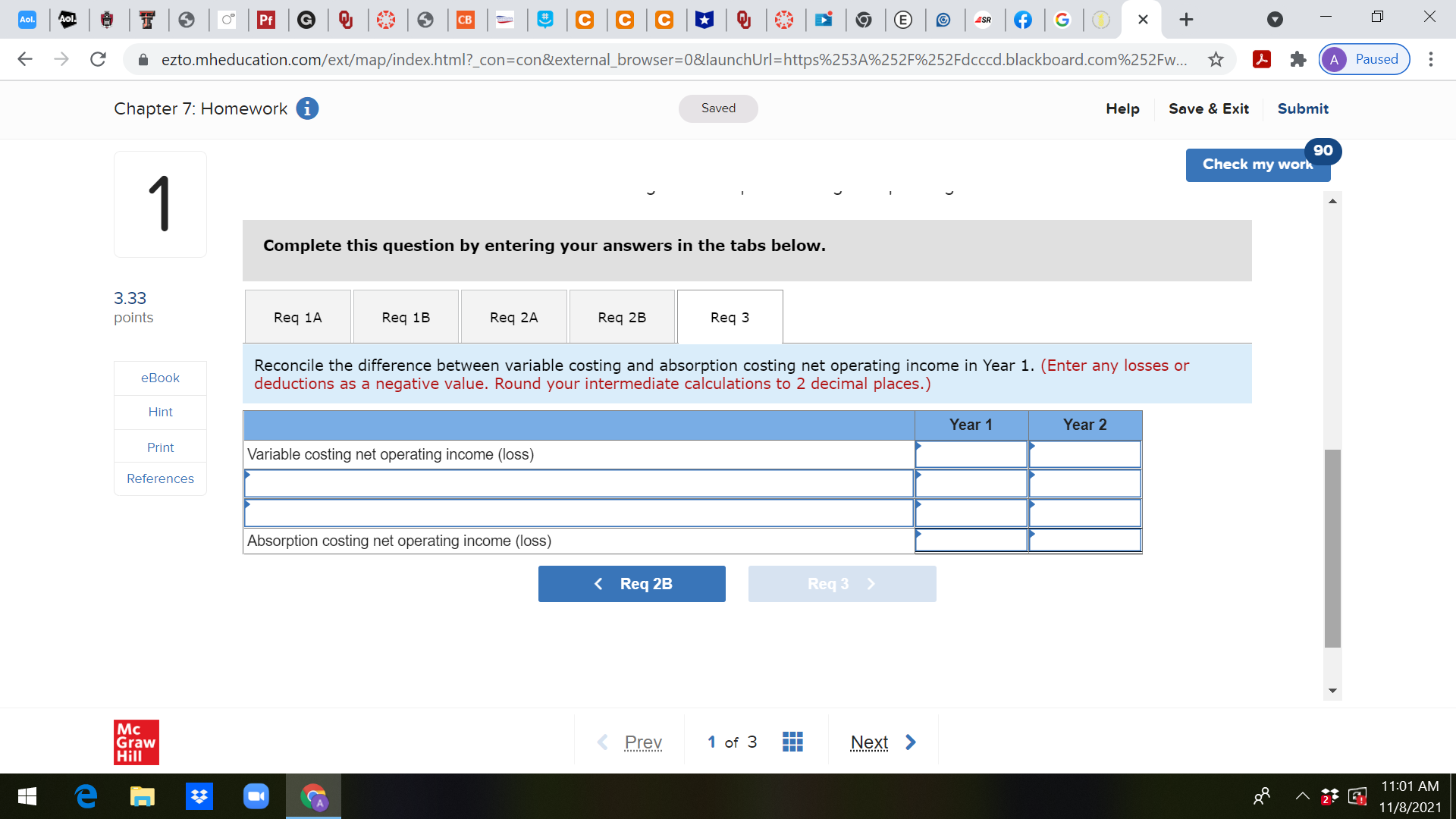 1B Req 2A Req 2B Req 3 Reconcile the difference between variable