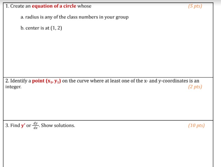 1. Create an equation of a circle whose a. radius is