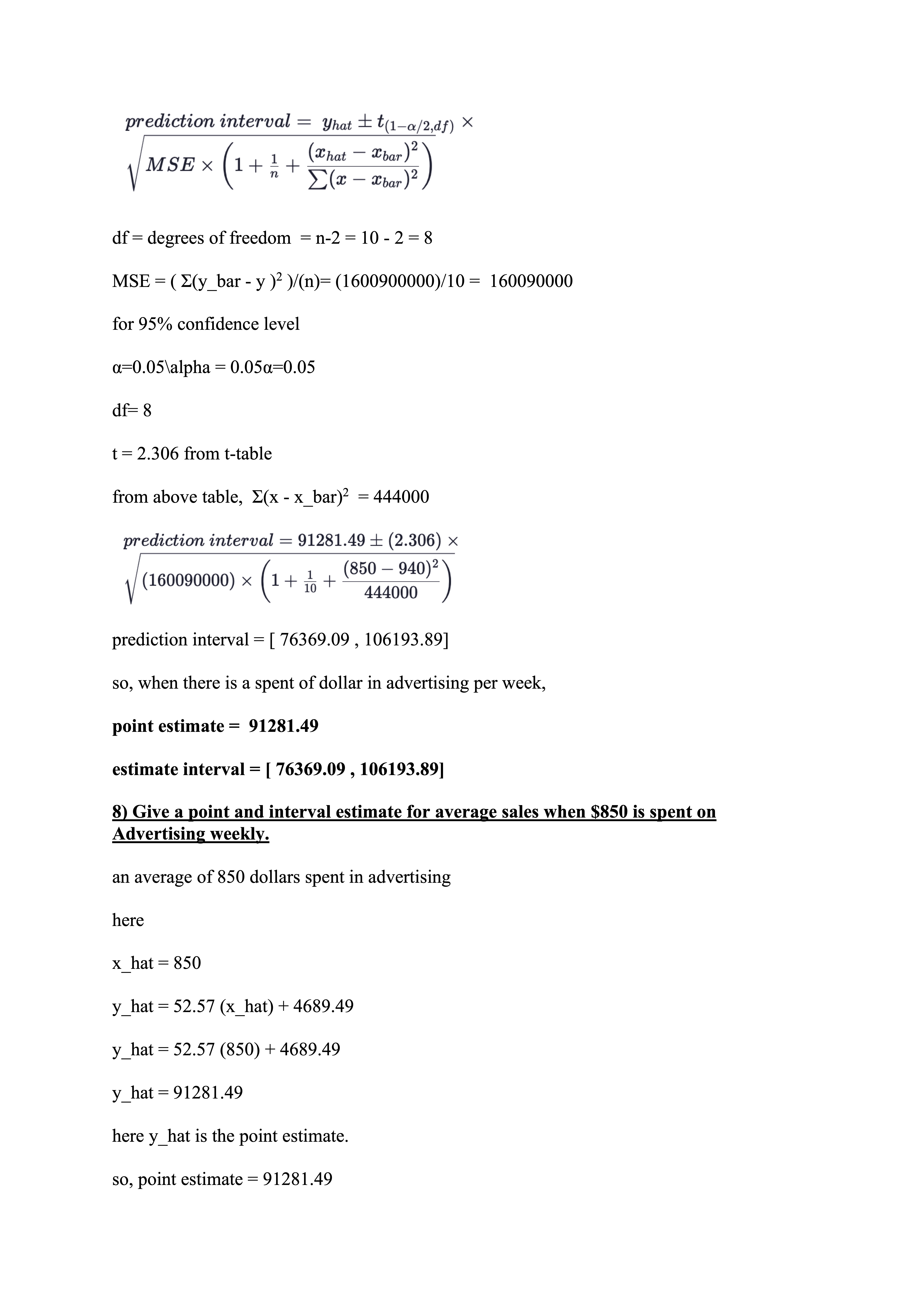 600 800 1000 1200 1400 advertsing2) Determine the regression equation y =
