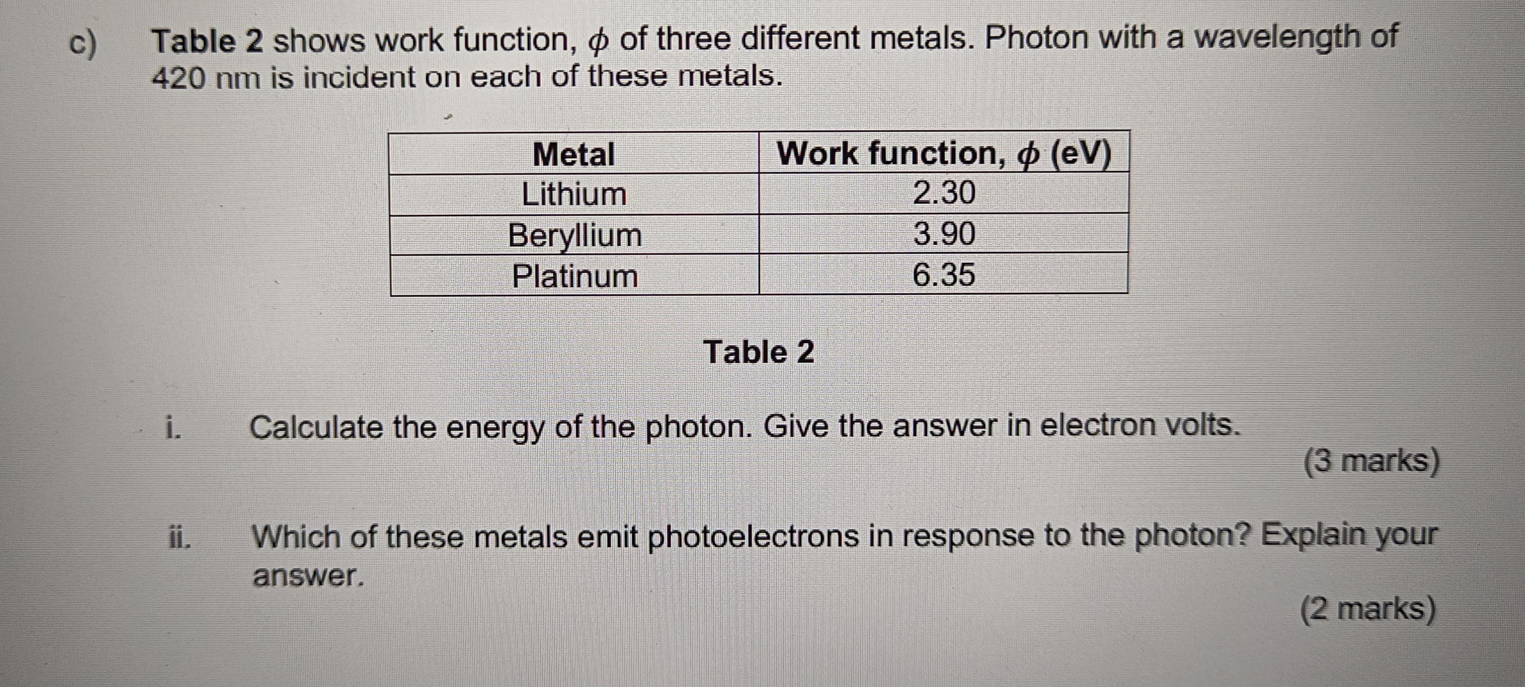 Photon with a wavelength of 420 nm is incident on each of