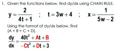 Hi, can you help me? 1. Given the functions below, find dy/dx