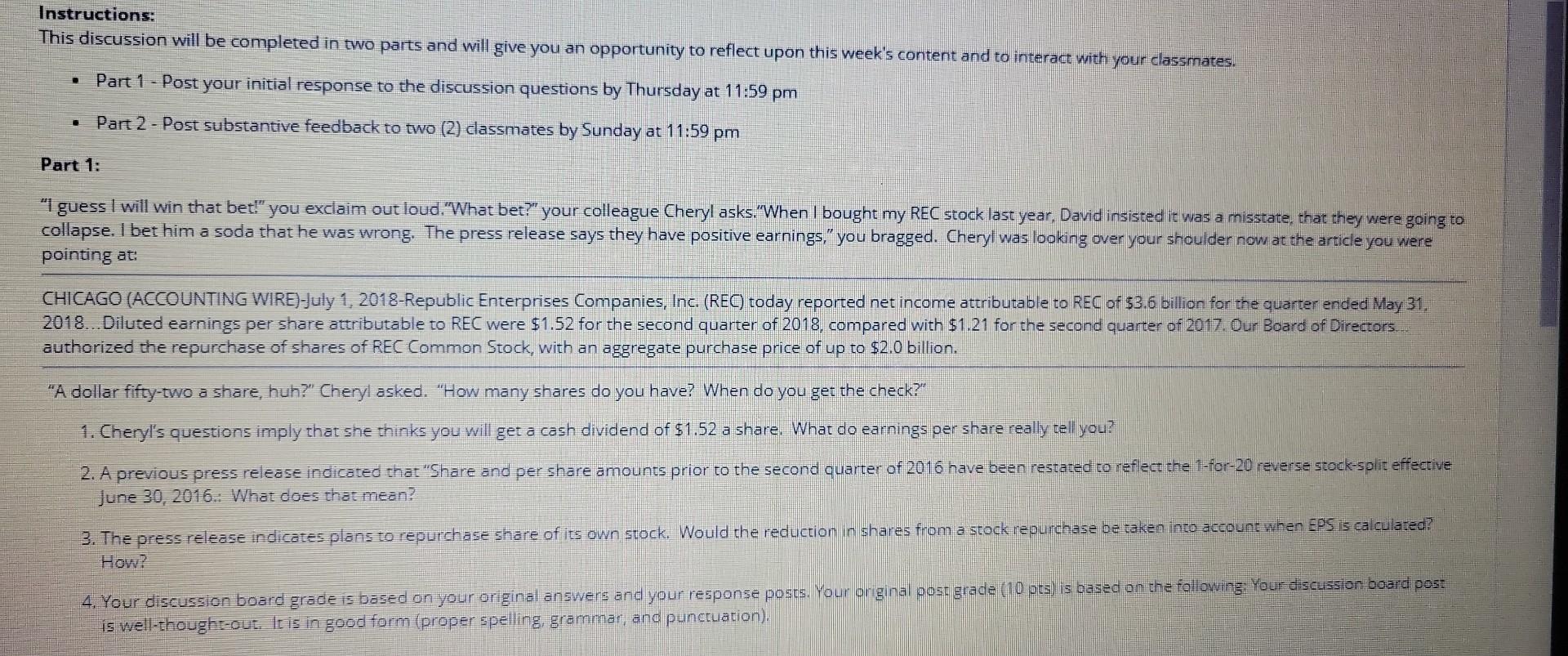 interact with your Part 1 - Post your initial response to the