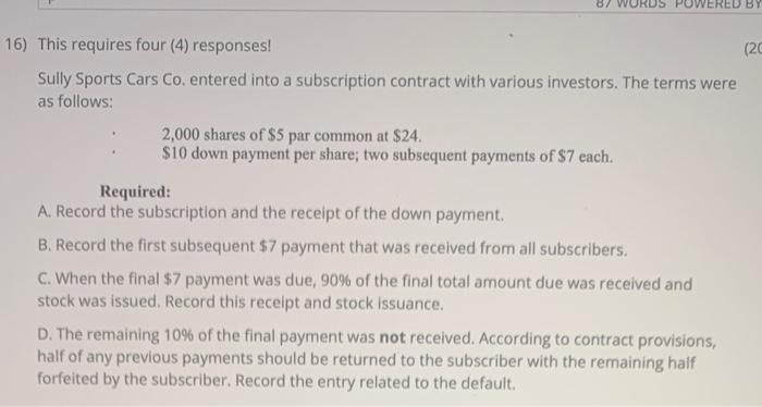 Sully Sports Cars Co. entered into a subscription contract with various investors.