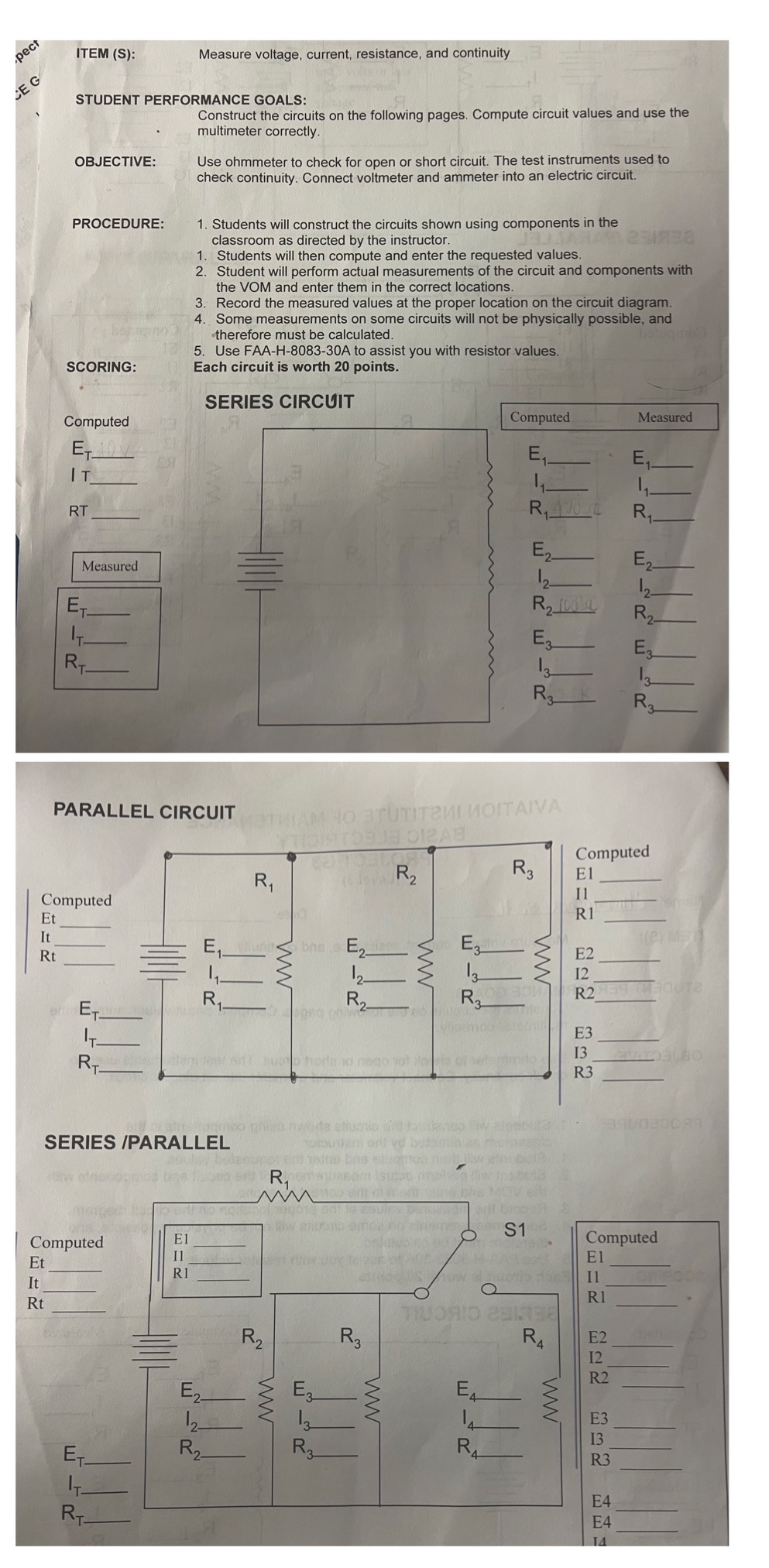 Construct the Circuits Shown. For Series Circuit & Parallel Circuit R1 :470