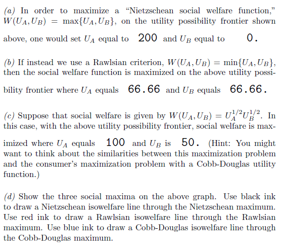 + 2UB = 200. On the graph below, plot the utility frontier.(a)