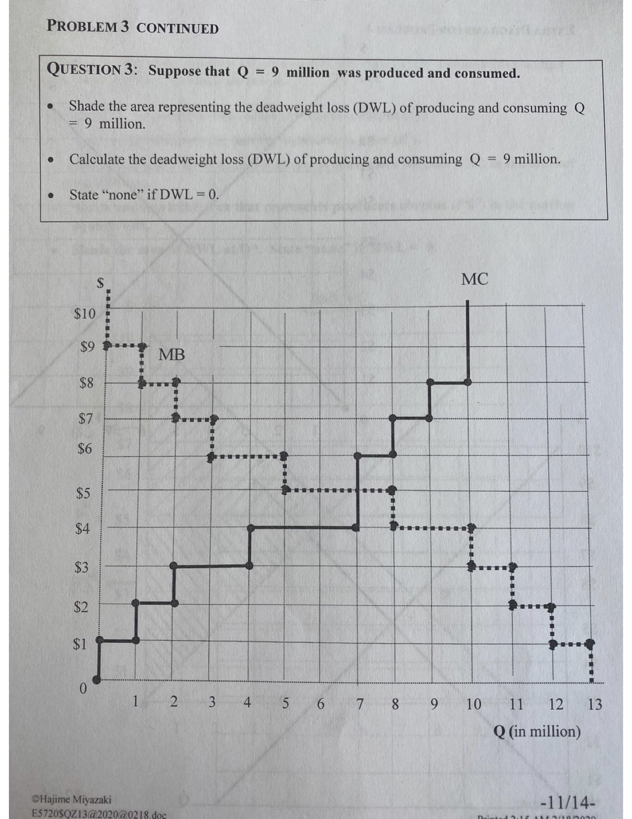  PROBLEM 3 CONTINUED QUESTION 3: Suppose that Q = 9 million