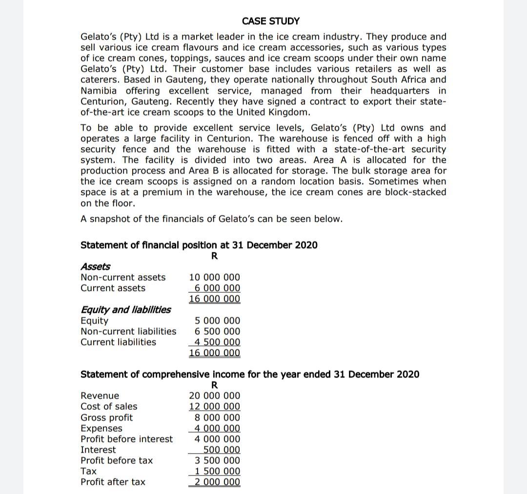  CASE STUDY Gelato's (Pty) Ltd is a market leader in the