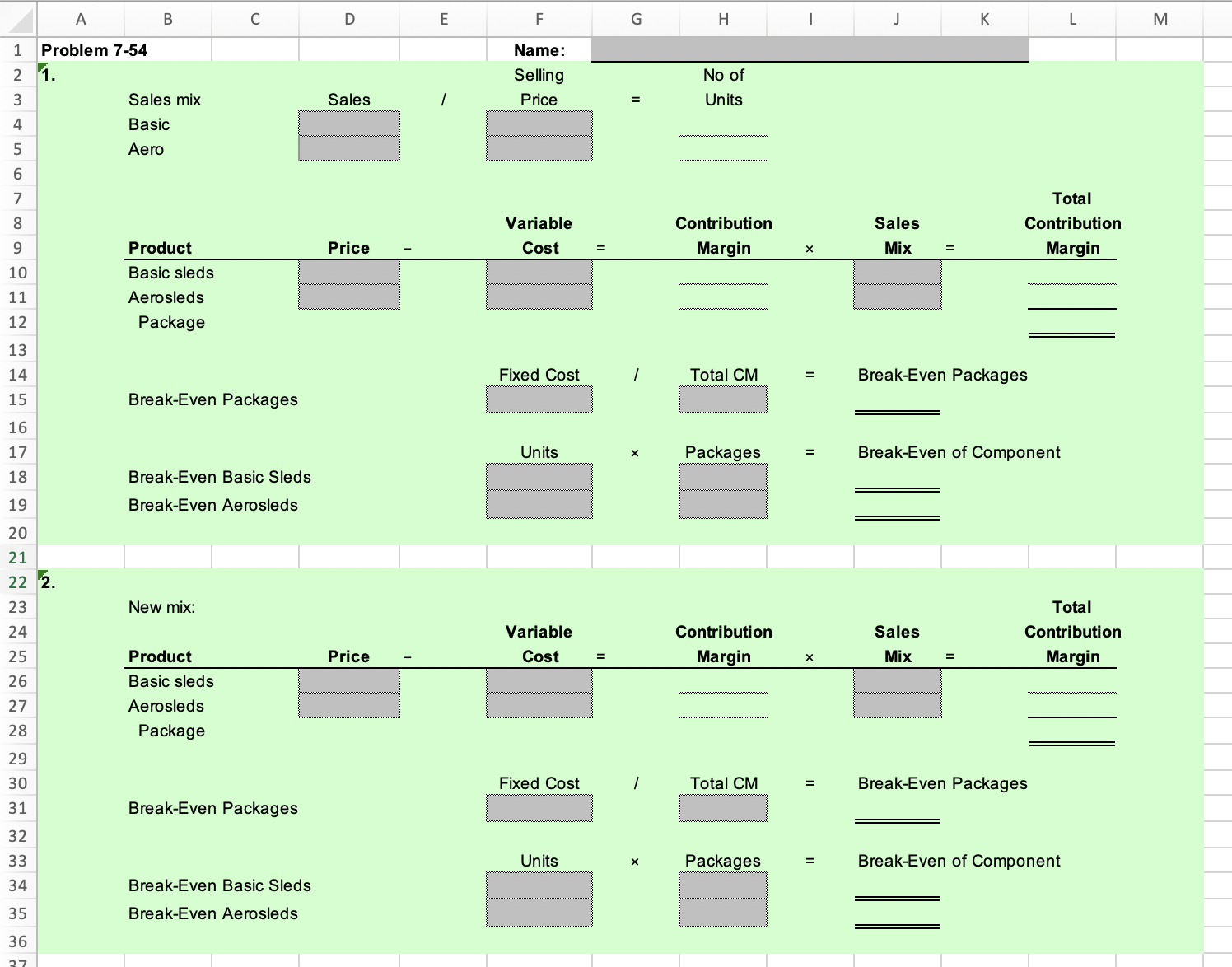 Cost S Margin X Mix E Margin 10 Basic sleds 11 Aerosleds