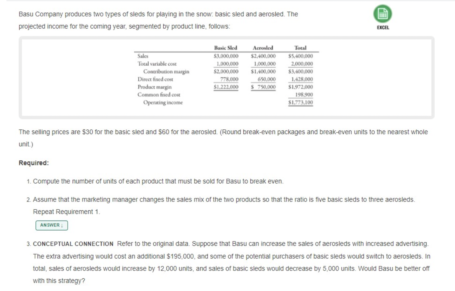 12 Package 13 14 Fixed Cost Total CM = Break-Even Packages 15