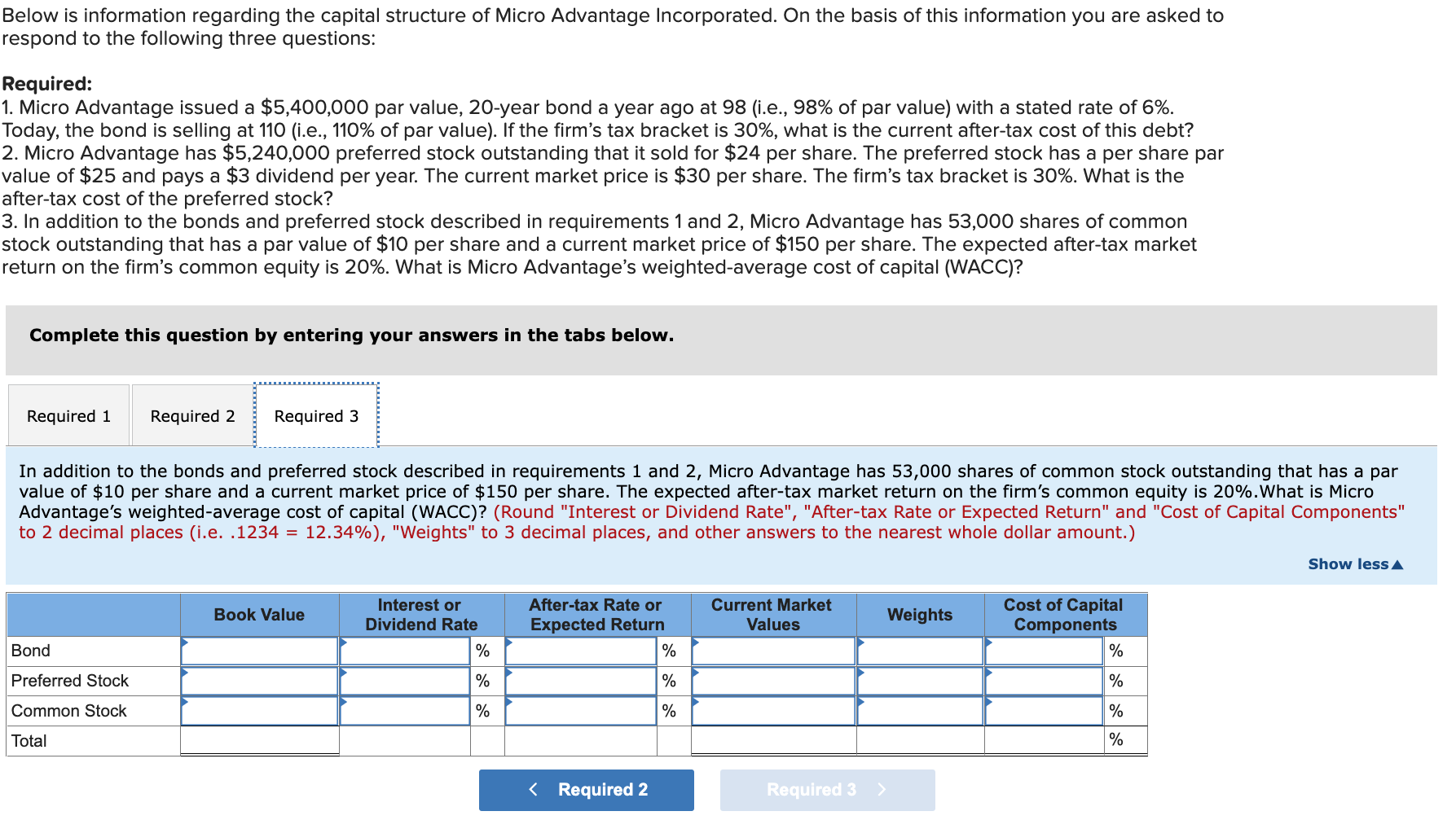  Below is information regarding the capital structure of Micro Advantage Incorporated.