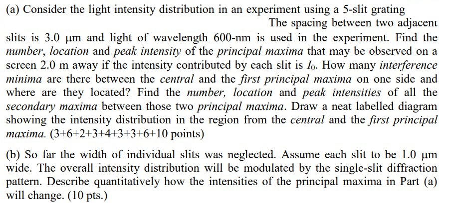 (a) Consider the light intensity distribution in an experiment using a