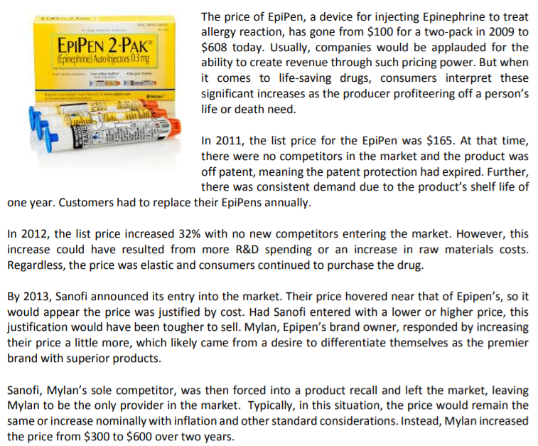 price increase of Epipen is considered ethical, b. 10 points in 2017,