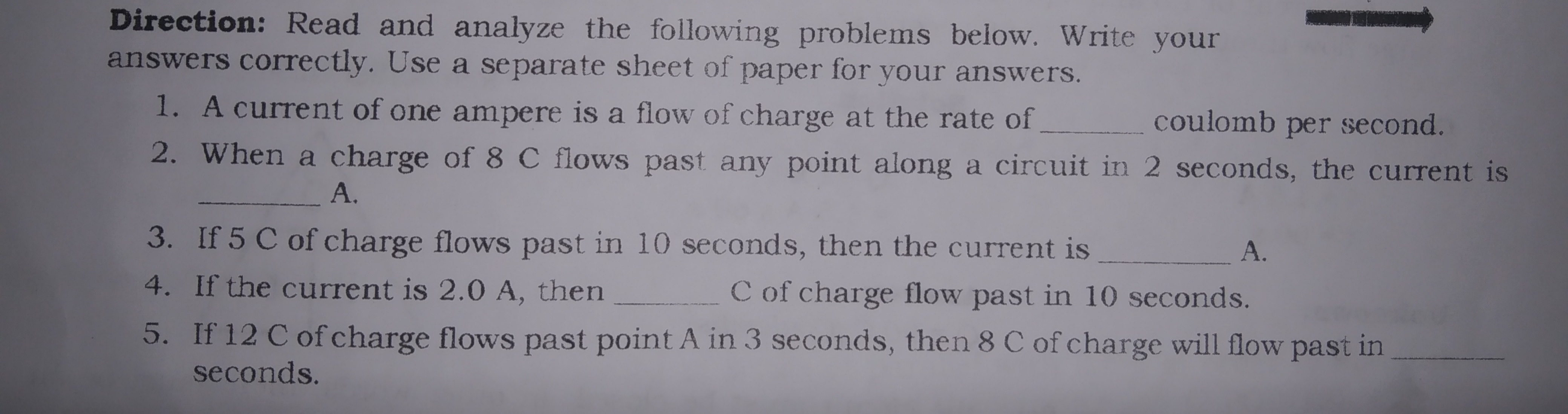 current of one ampere is a flow of charge at the rate