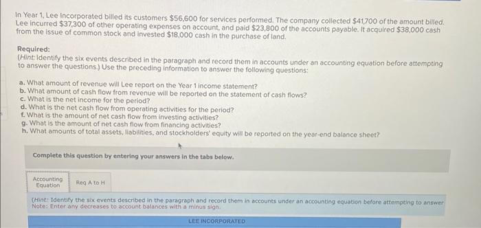 In Year 1, Lee incorporated bllled its customers $56 , 600