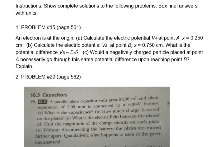  Instructions: Show complete solutions to the following problems. Box final answers