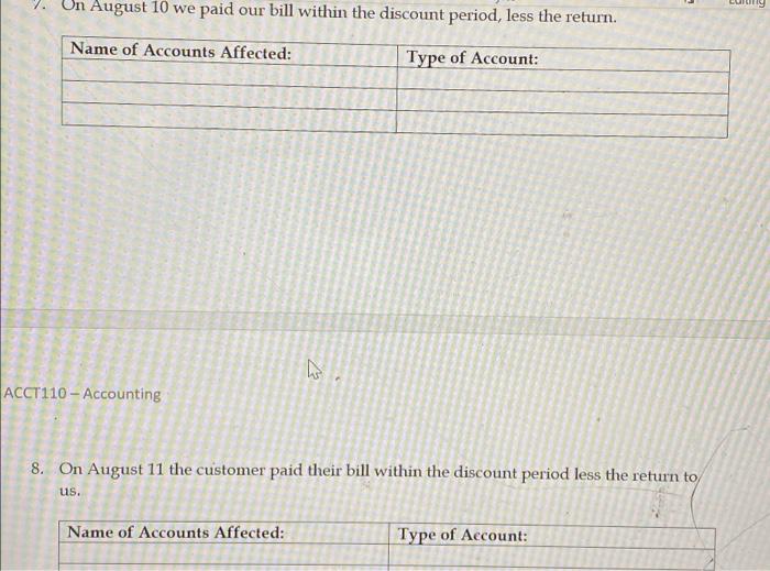 for the decrease column. (33 points, 1 point per answer) Account Type