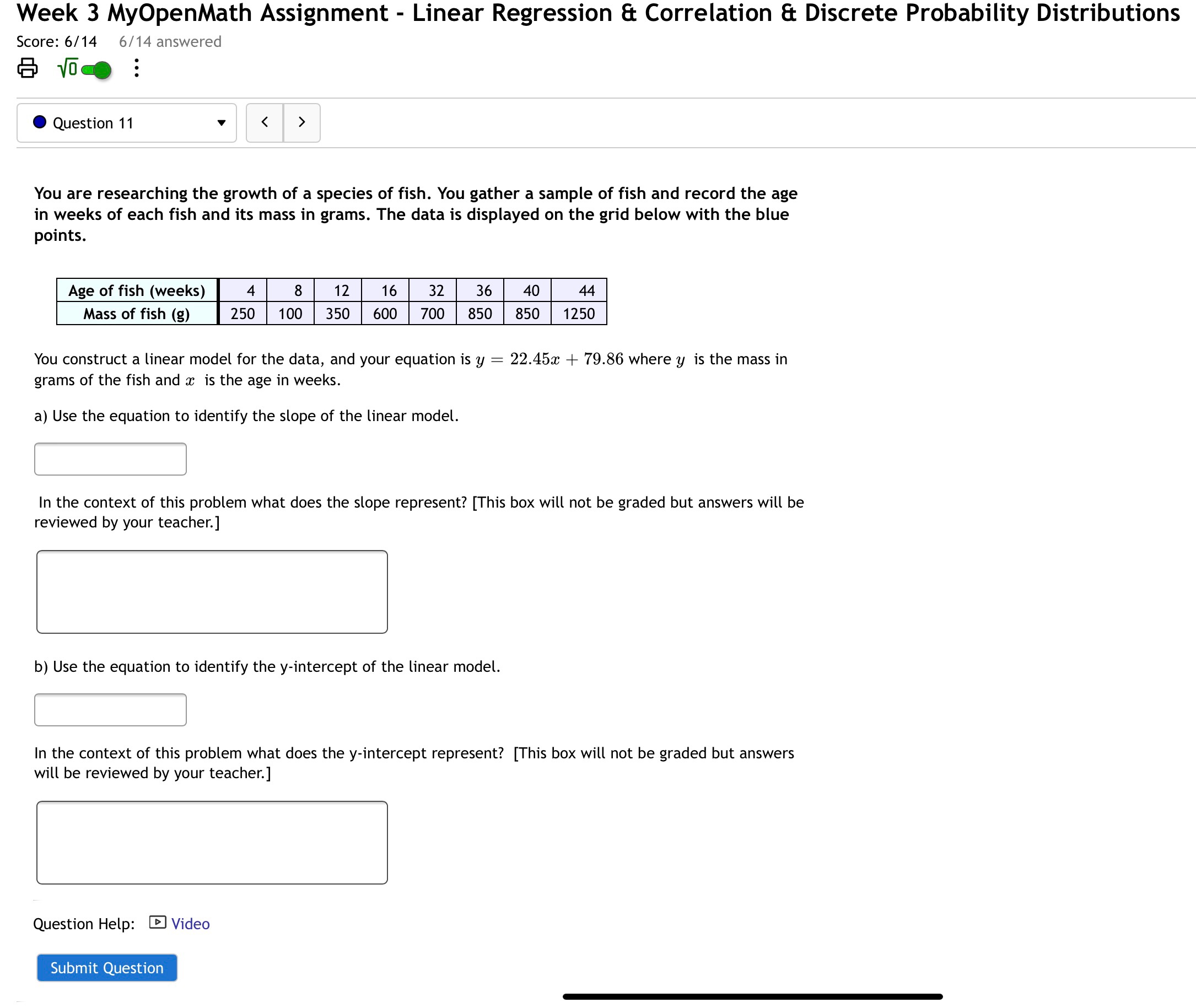 Probability Distributions Score: 6/14 6/14 answered Elli/5'05 0 Question 11 v You