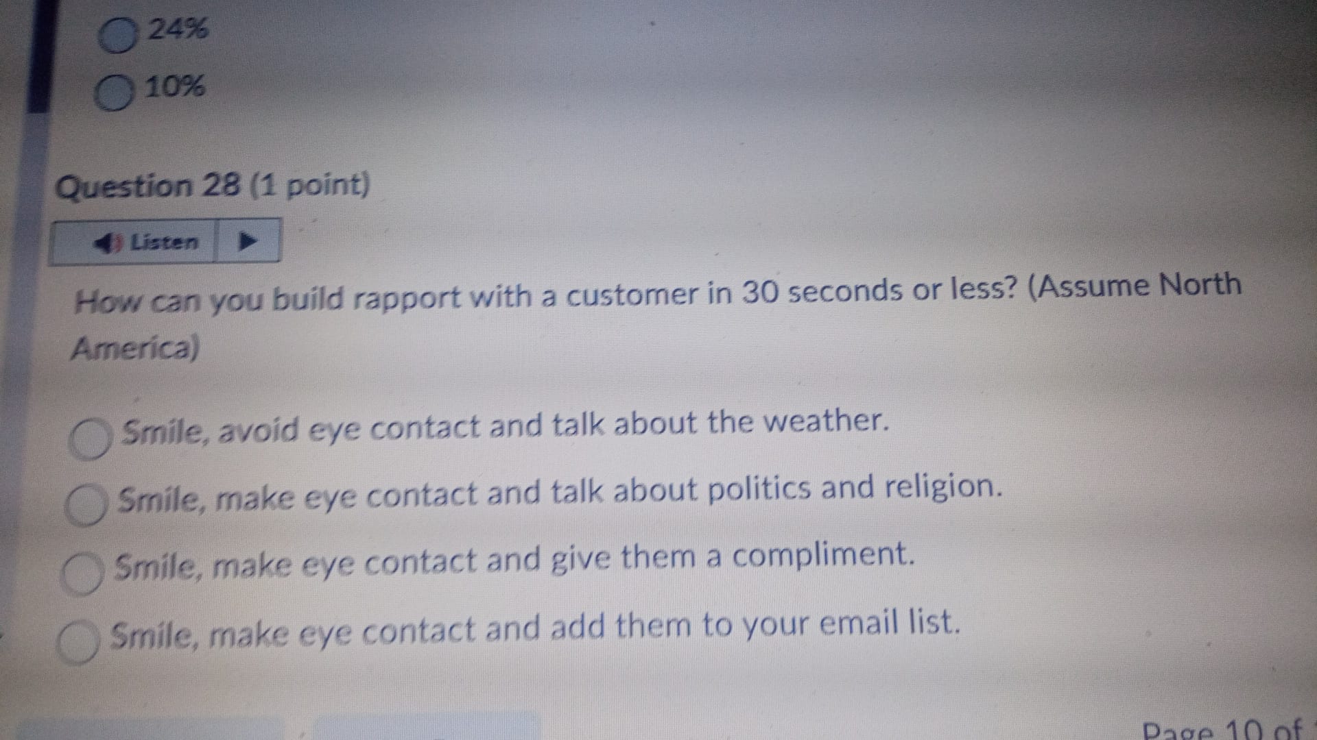 build rapport with a customer in 30 seconds or less? (Assume North