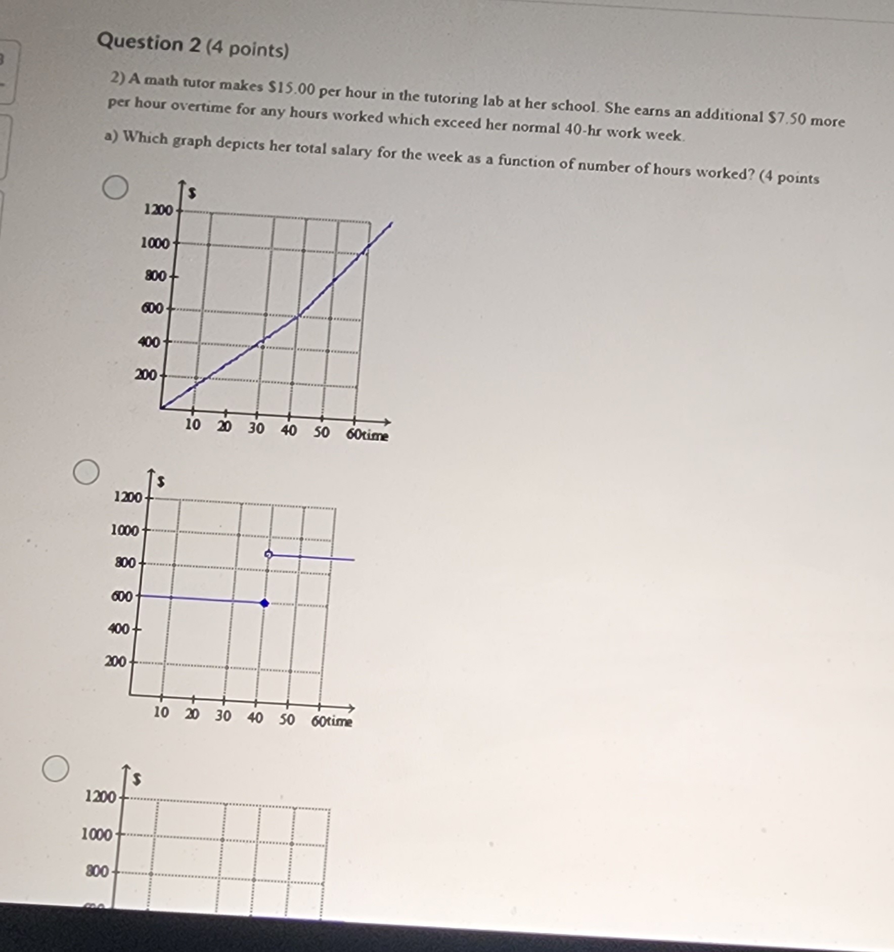  Question 2 (4 points) 2) A math tutor makes $15.00 per
