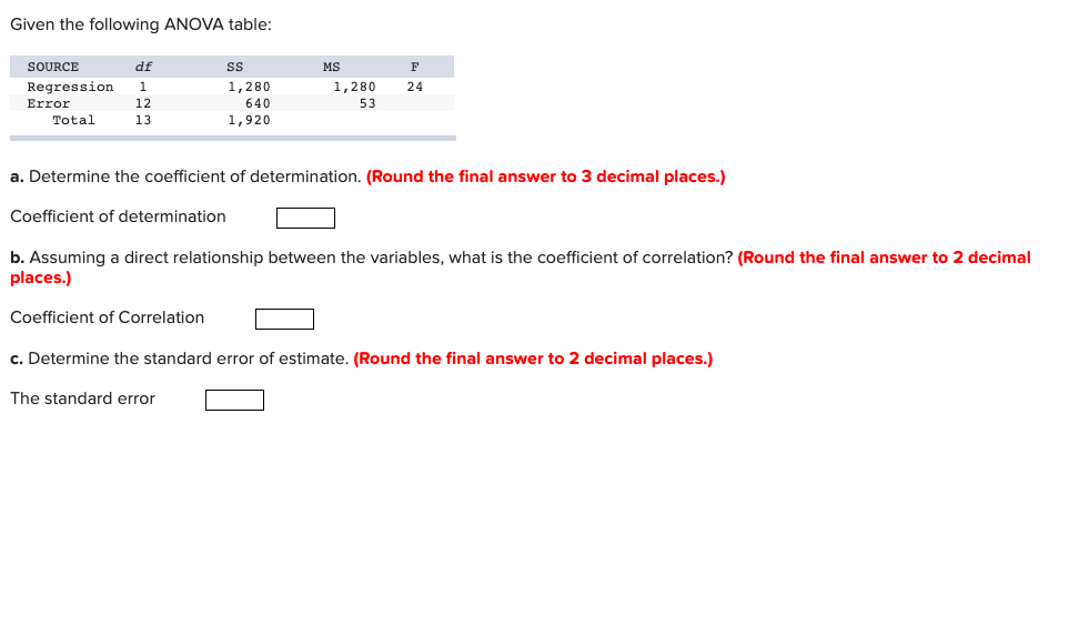 QUESTION 8. Given the following ANOVA table: SOURCE df SS MS F