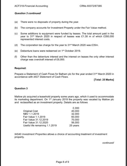 of the last two year-ends for Balham plc are shown below, together