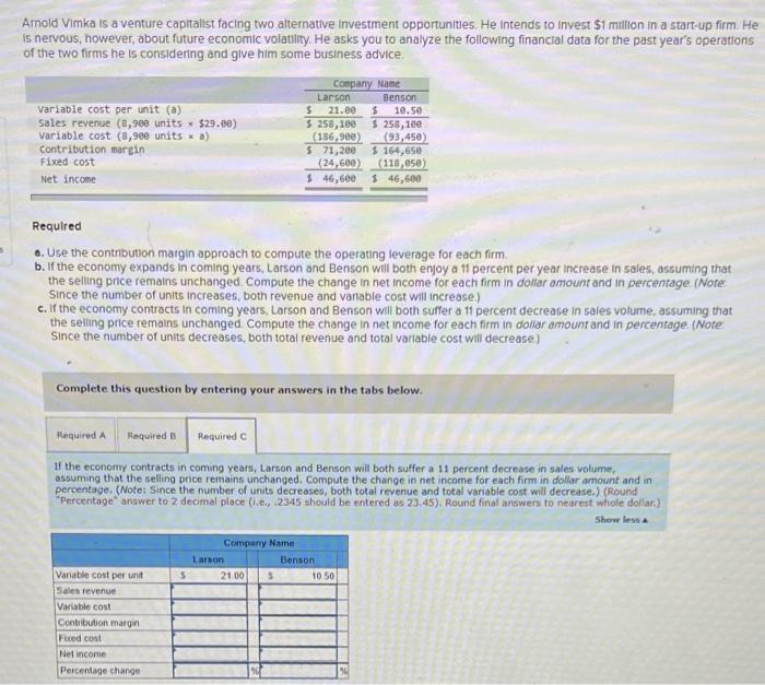 following financial data for the past year's operations of the two firms