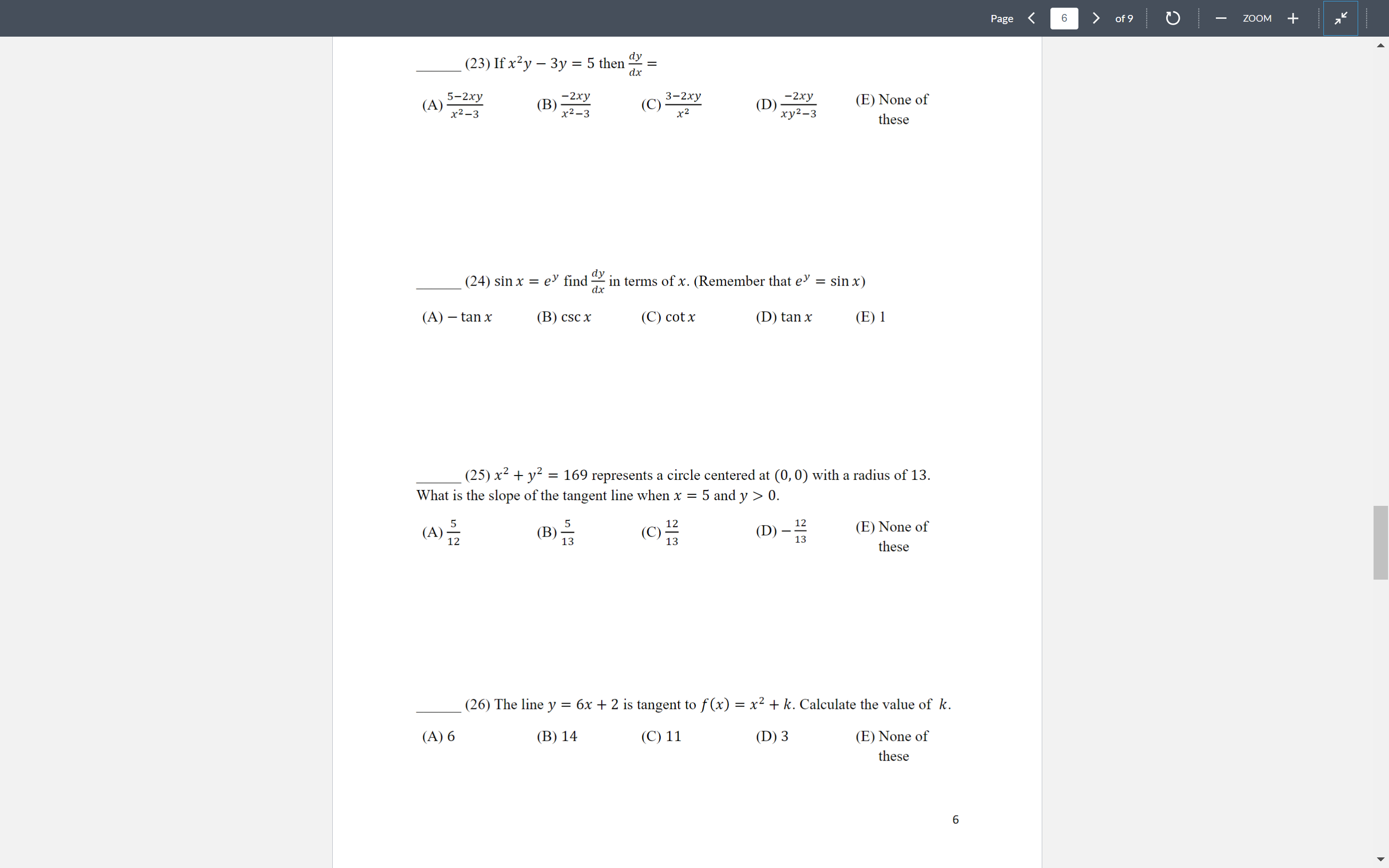 of k. (A) 6 (B) 14 (C) 11 (D) 3 (E) None
