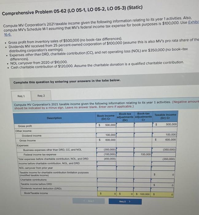 Comprehensive Problem 05-62 (LO 05-1, LO 05-2, LO 05-3) (Static) Compute