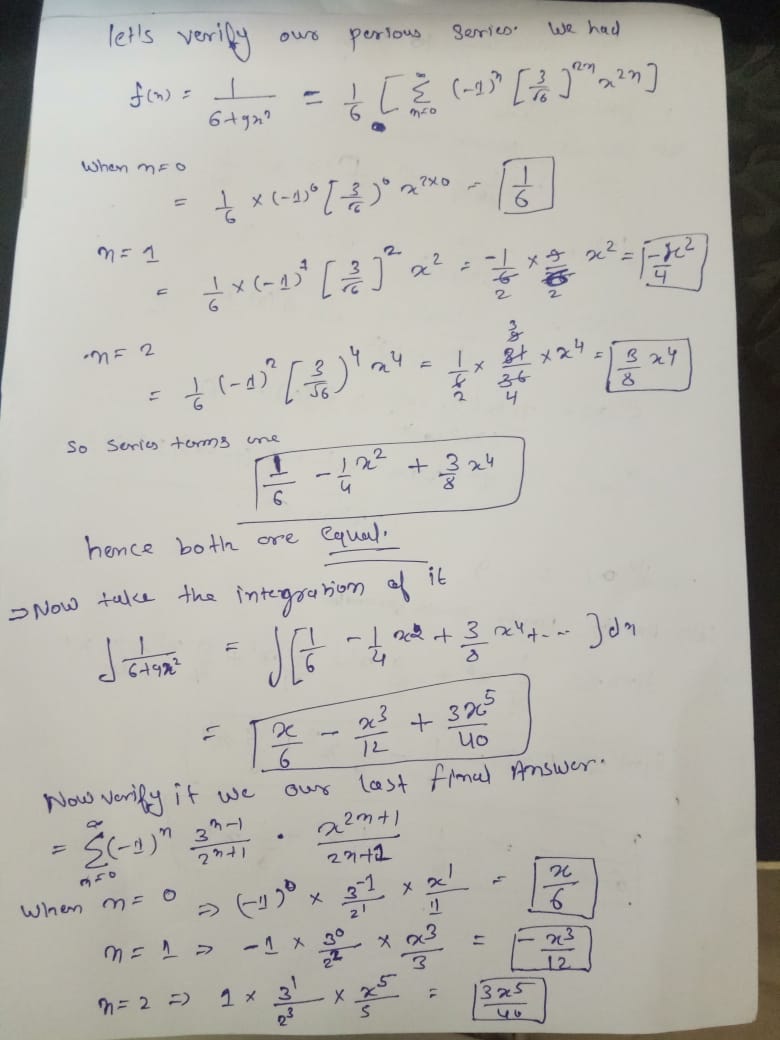 the indefinite integral as a power series. 1 dx 6+ 912 (-1)~n*((3~(n-1))/2~(n+