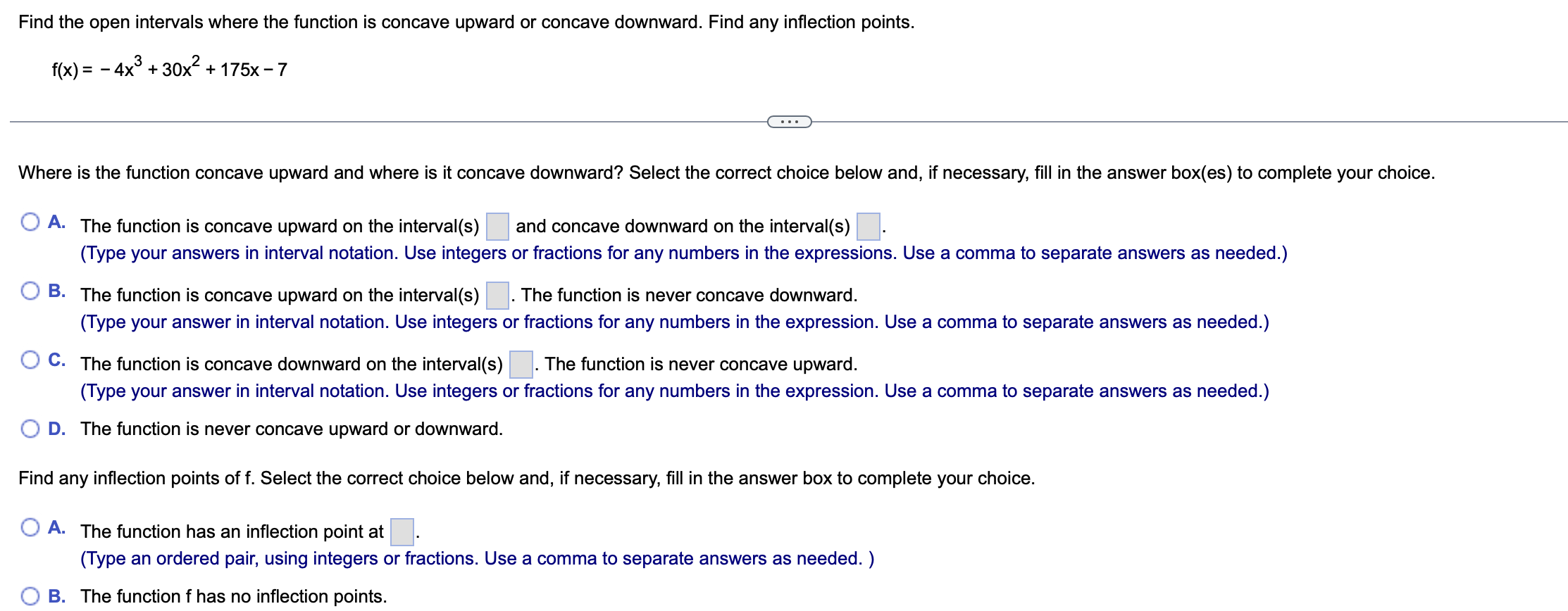  Find the open intervals where the function is concave upward or