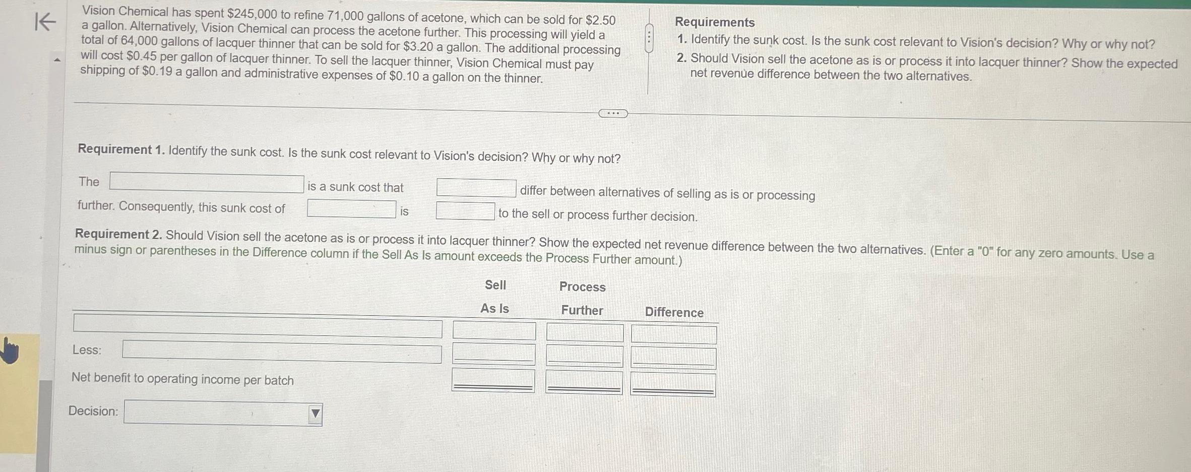  Vision Chemical has spent $245,000 to refine 71,000 gallons of acetone,